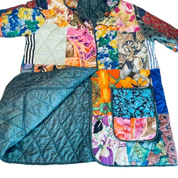 220 Hickory Silk Patchwork Multicolor Quilted Reversible Jacket Women Sz M - Picture 12 of 15